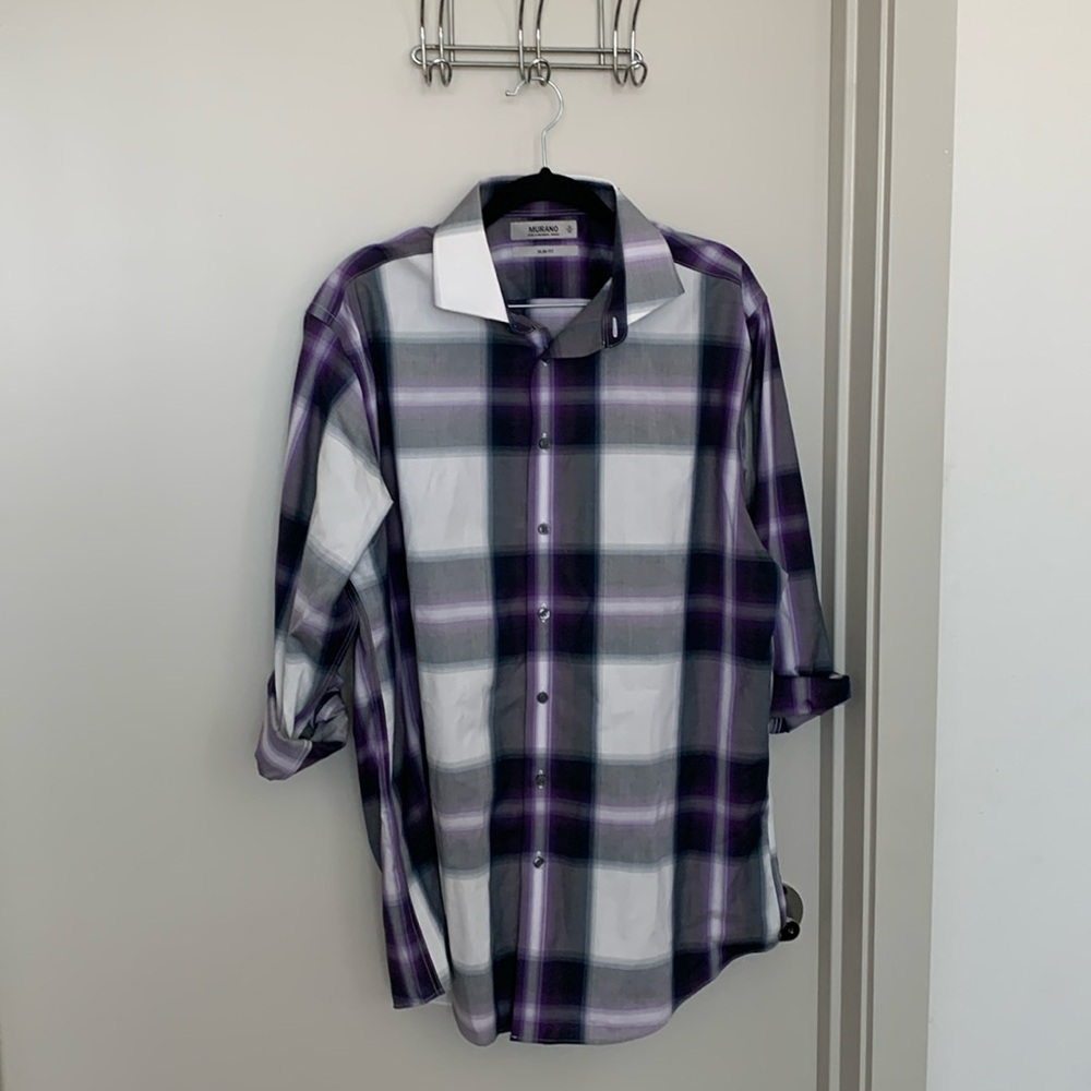 Men’s Murano dress shirt purple plaid